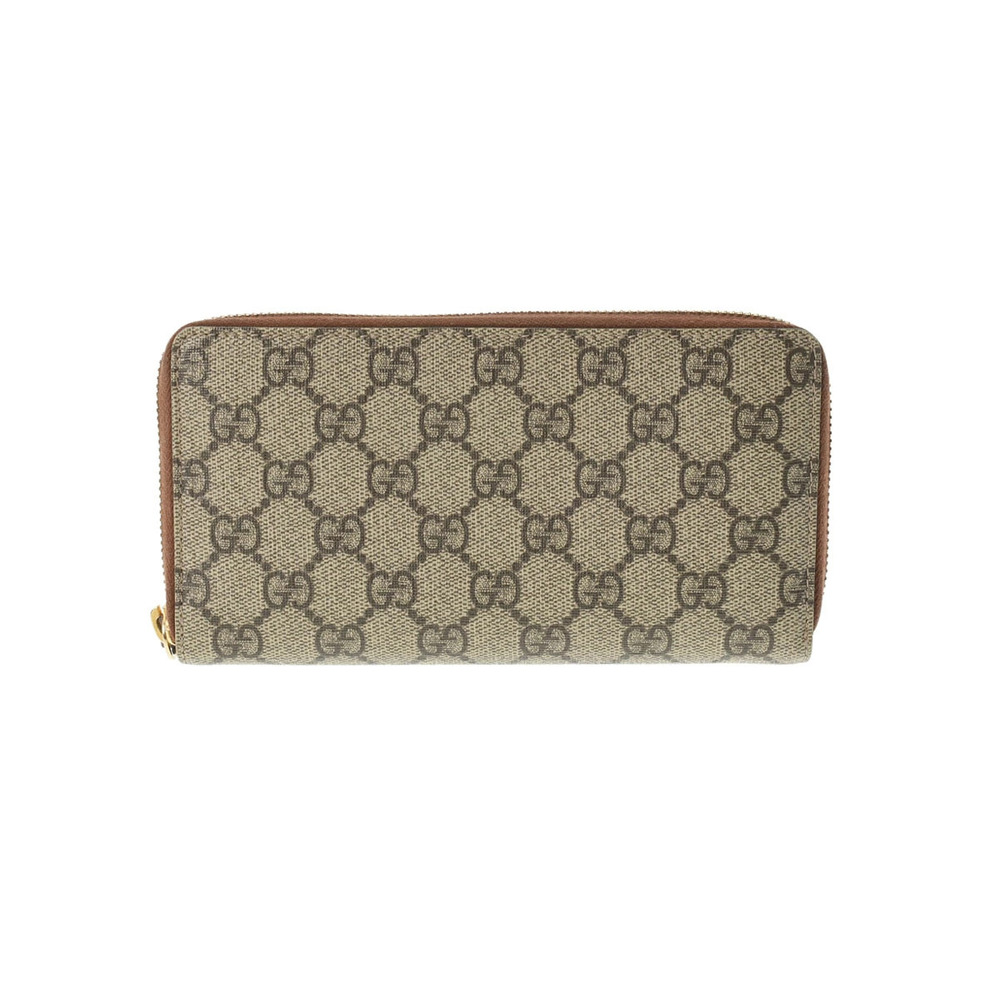 GUCCI GG Supreme Round Zipper Long Wallet Gray Brown